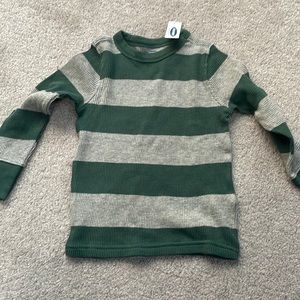 Toddler Boys 3T Green and Gray Striped Shirt NWT